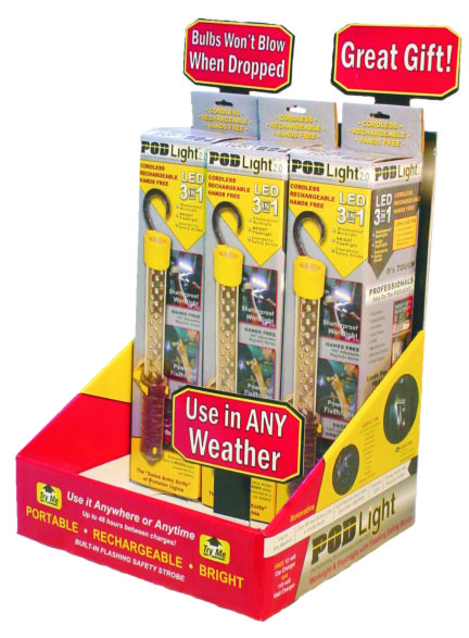 The POD Light comes in an attractive full color hanging package or use the high intensity display box to generate excellent sales!